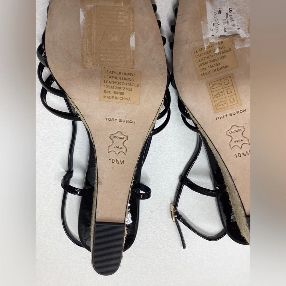 Tory Burch Black Multi Strap 75MM Wedge Sandals‎ Size 9